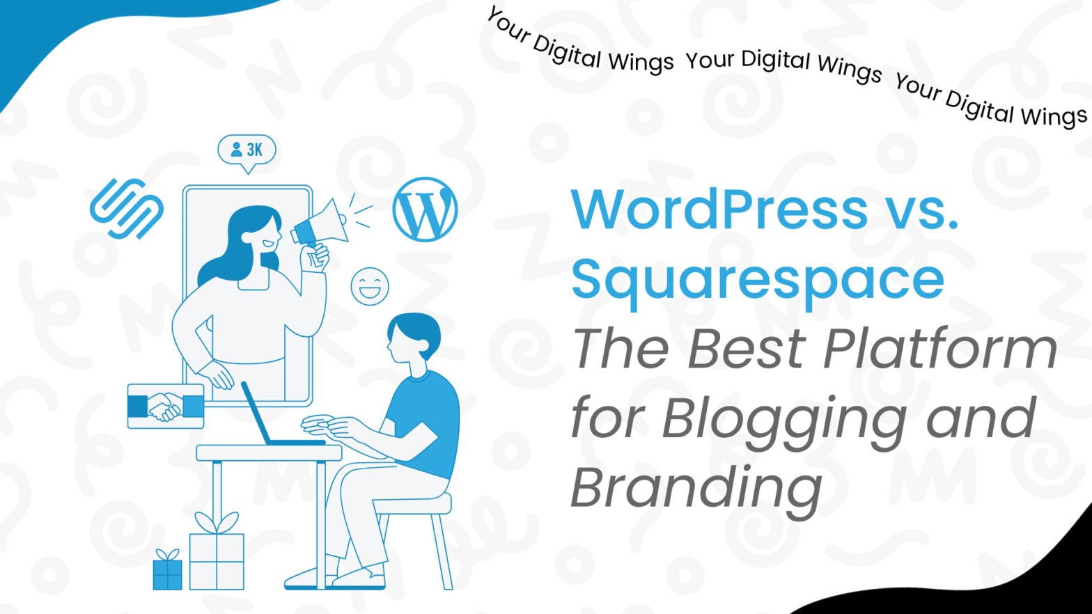 Comparison of WordPress vs. Squarespace, outlining features and flexibility to guide users in choosing the best platform for blogging and branding.