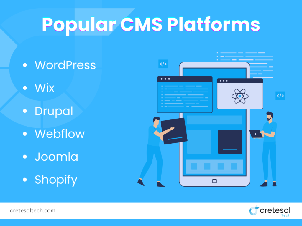 Popular CMS latforms: Cretesol Tech's guide comparing top CMS options, features, and benefits for modern web development.